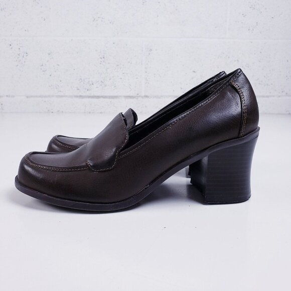 Vintage 90s y2k Bratz Brown Vegan Leather Chunky Heeled Pump Heel Size 7.5 - Picture 4 of 11